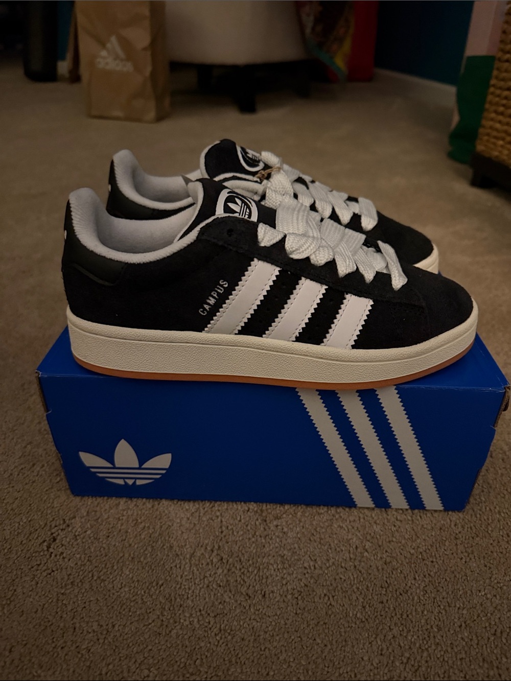 NIB Adidas women’s Black and White Campus Sneakers - Picture 2 of 4